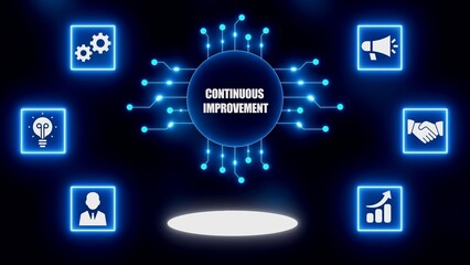Naklejka premium Continuous Improvement Concept with Icons and Circuit Board Design progress development