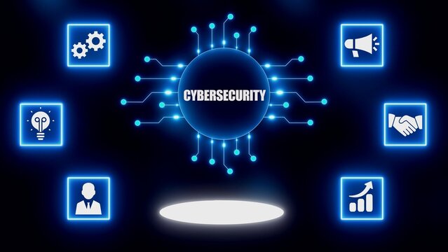 Cybersecurity Concept with Digital Network and Security Icons on Black Background cyber security data protection