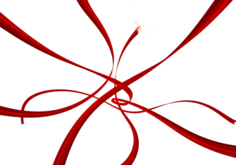 Abstract red paint strokes create a dynamic design