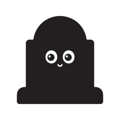  Cute and Friendly Gravestone or Tombstone Silhouette with Happy Cartoon Eyes and Smile.