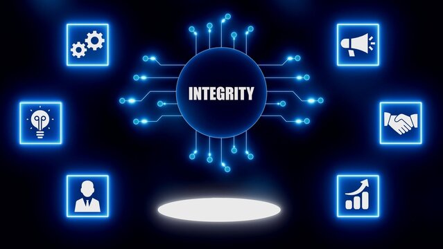 Digital Integrity Concept with Icons and Circuit Board Design business ethics honesty