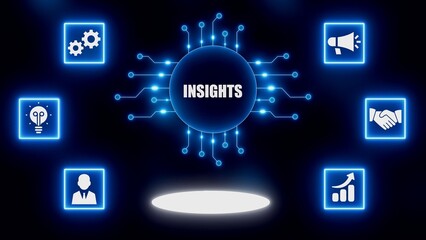 Insights Concept with Central Hub and Surrounding Icons on Dark Background innovation technology
