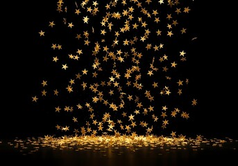 Falling golden star confetti on black background for celebration decoration