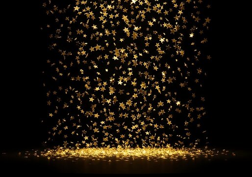 Golden stars falling on a black background creating a magical effect - Powered by Adobe