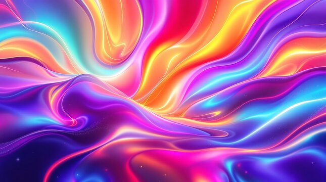 Abstract multicolored wavy background with vibrant neon colors - Powered by Adobe