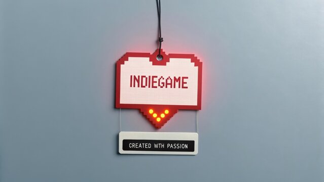 Glowing Pixel Heart Sign Displaying Indiegame With Passion