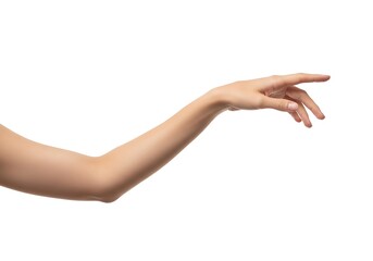 Fototapeta premium Woman's Arm and Hand Pointing Left on White Background