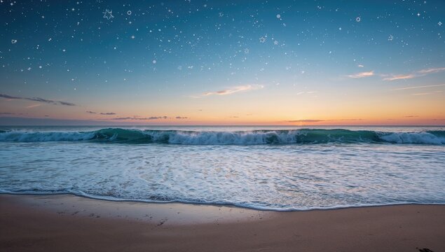 Unrealistic portrayal of tumultuous waves on an isolated shore, highlighting erosion risk