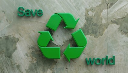 Three-dimensional green recycling symbol, sustainability focus