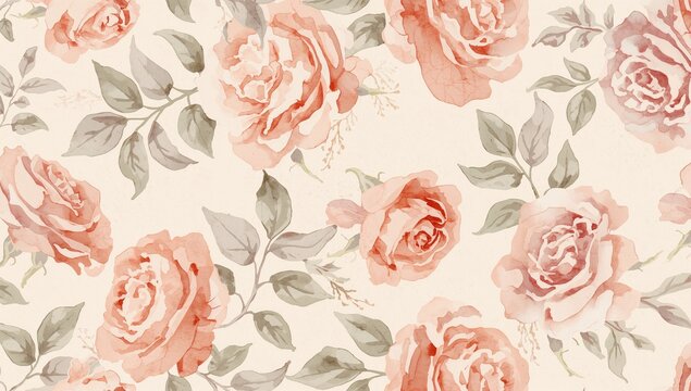 Seamless pattern of watercolor rose blossoms, ideal for background design - Powered by Adobe