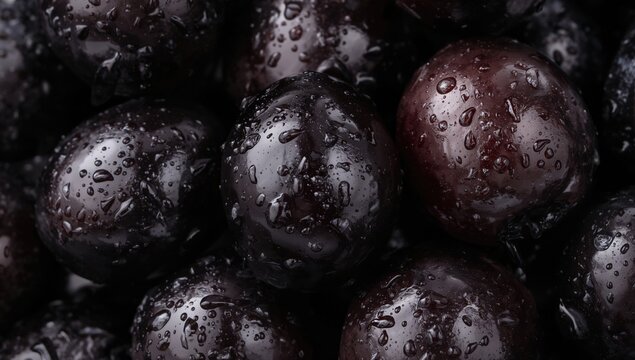 Closeup of fresh Black plum with water droplets, fiber-dense choice