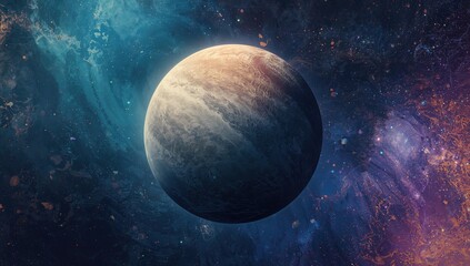 Venus planet in mixed media, exploring celestial textures and cosmic themes