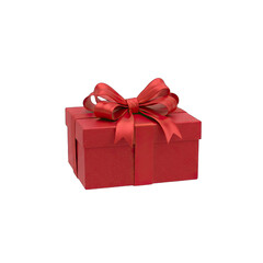 Fototapeta premium Red Gift Box With Ribbon And Bow Isolated On Black Background With Subtle Sparkle Detail And Soft Lighting