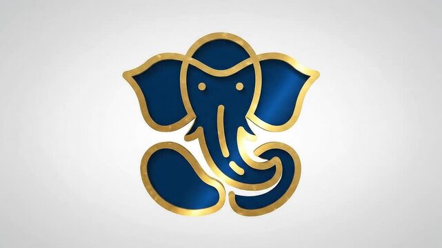 Elegant Blue And Gold Lord Ganpati Illustration For Ganesh Chaturthi Festival Celebrations And Indian Religious Events On A Textured White Background 4K Animation