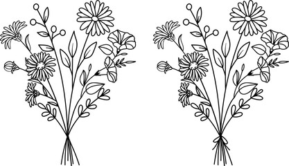 September Birth Month Flower Bouquet SVG, Aster and Morning Glory, Ribbon Bow Coquette Outline Line Art,  Laser Engraving Cut Files Silhouette Cricut, Birthday Gifts, Flower Arrangement