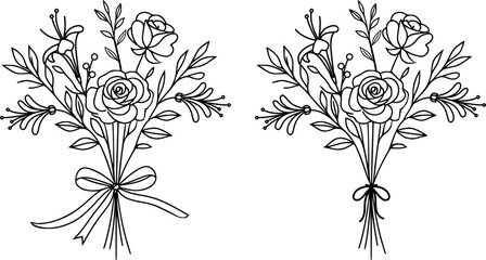 June Birth Month Flower Bouquet SVG, Rose and Honeysuckle, Ribbon Bow Coquette Outline Line Art,  Laser Engraving Cut Files Silhouette Cricut, Birthday Gifts, Flower Arrangement