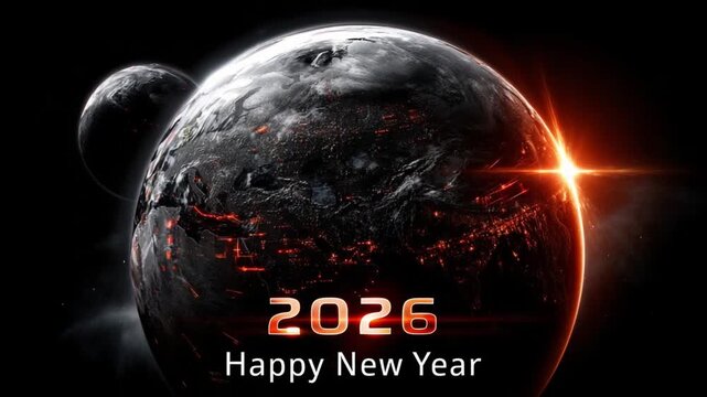 A breathtaking view of Earth from space welcomes the new year of 2026. A brilliant light shines, symbolizing hope and new beginnings, perfect for celebrating Christmas and the holiday season