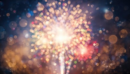 Fototapeta premium Vibrant firework explosion with soft bokeh background, ideal for festive celebrations