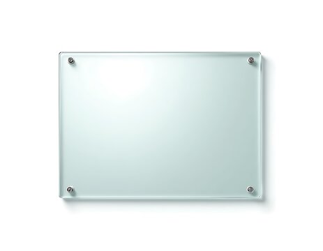 Clean empty rectangular frosted glass sign board on white wall