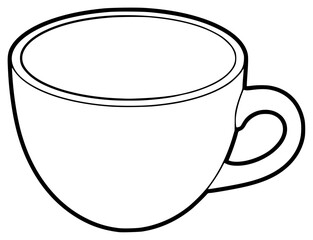 A line drawing of a coffee cup, beverage, black, coffee, coffee cup, cup, illustration, liquid, mug, outline, saucer, tea, against transparent background