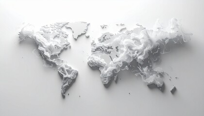 High Detail Topographic World Map Global Geography in White and Grey Showing Mountains and Elevation Changes