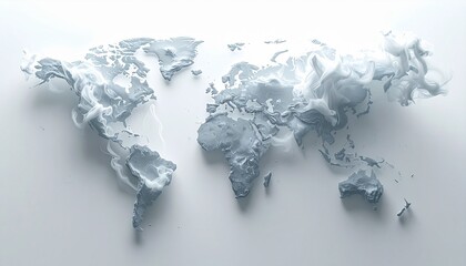3D World Map Rendered in Abstract Cool Tones with Global Connections and Cloud Like Textures