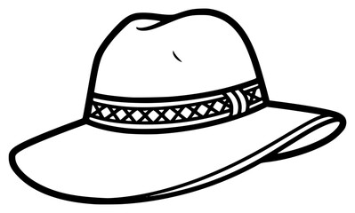 A simple line drawing of a hat, baseball glove, baseball hat, black, brim, cowboy hat, drawing, hat, illustration, sombrero, sun hat, against transparent background