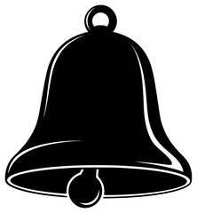 A black and white silhouette of a bell, black, clock, flat, icon, illustration, profile, against transparent background