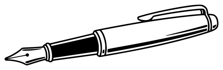 A black and white line drawing of a fountain pen, black, fountain pen, illustration, ink, pen, pencil, against transparent background