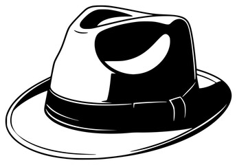 A black and white illustration of a hat, baseball hat, black, brim, cowboy hat, fedora, hat, illustration, profile, sun hat, against transparent background