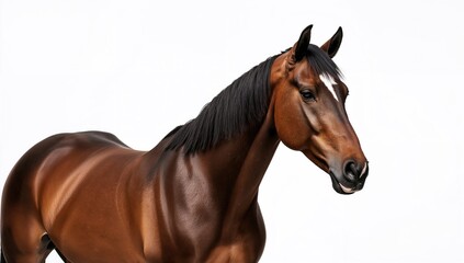 Naklejka premium Mixed-breed horse in a neutral setting, showcasing a blend of Spanish and Arabian traits, focus on equine characteristics