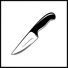 A black and white silhouette of a kitchen knife, black, blade, handle, kitchen knife, knife, profile, white, against transparent background