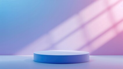 Gradient podium blending blue and pink, minimal abstract mockup for product display