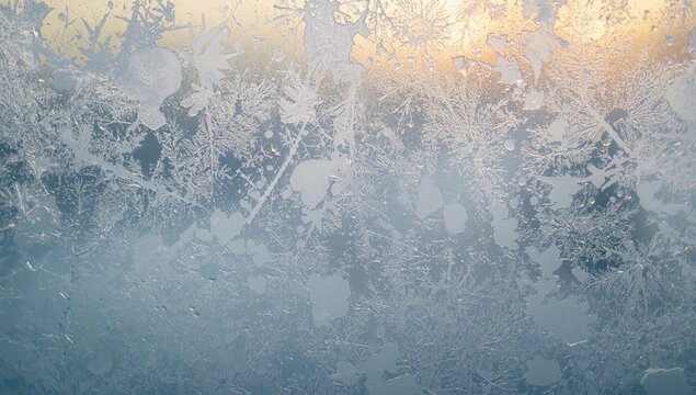Frosty design on the glass, seasonal change
