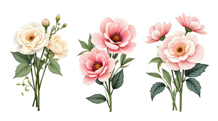 Obraz premium Elegant Pink and Cream Peony Flowers Arrangement on White Background for Floral Decor