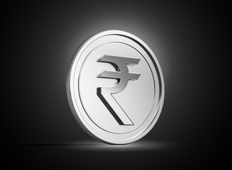 3d Silver Shiny Rounded Indian Rupee Coin Isolated On dark Background 3d Illustration