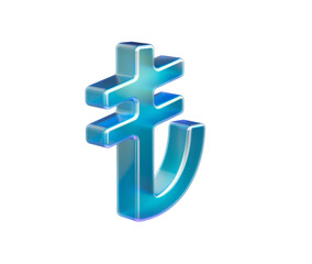 Shiny iridescent Turkish Lira symbol in cool blue tones with soft glow and depth, 3D Illustration