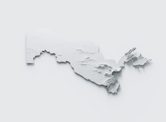 Uzbekistan Map Gray And White Shaded Relief Textured Map On White Background 3D Illustration