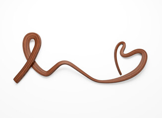 Elegant walnut wooden ribbon forming abstract shapes on a clean white, 3D illustration