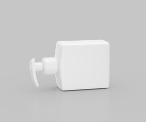 Blank white pump dispenser bottle for cosmetics or soap, isolated on grey. 3d illustration