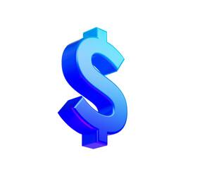 3D Glossy dollar symbol in blue gradient with beveled curves and soft reflections, 3D Illustration