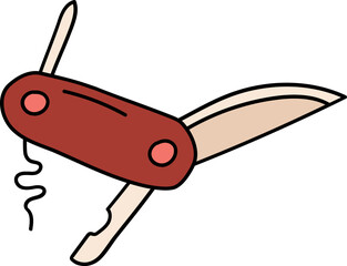 Swiss army knife illustration with outline