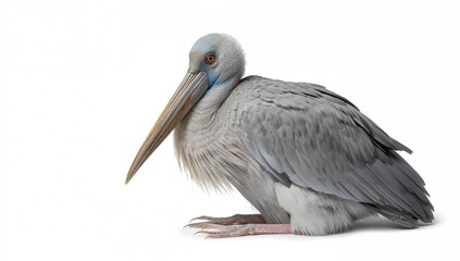 Obraz premium Shoebill bird on a white backdrop, unique beak, stork family member