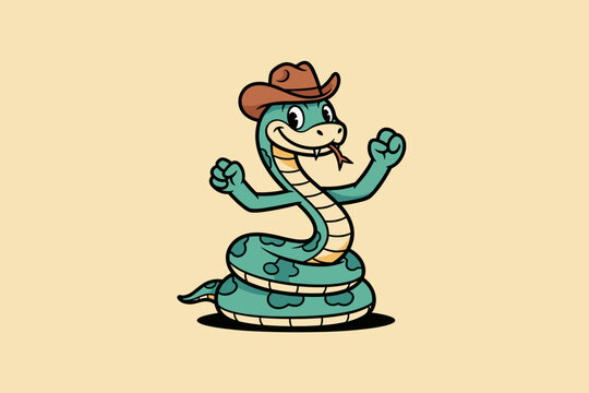 Cartoon Cowboy Snake Character Illustration.