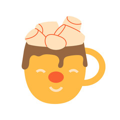 cute Christmas cup with a hot drink and marshmallow
