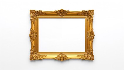 Ornate golden frame on a white backdrop, ideal for showcasing artwork