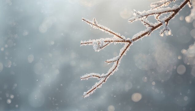 Decorative snowy branch, seasonal beauty, winter solstice