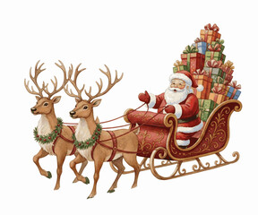 Fototapeta premium Festive Sleigh Painting Santa's Sleigh isolated watercolor vector illustration svg