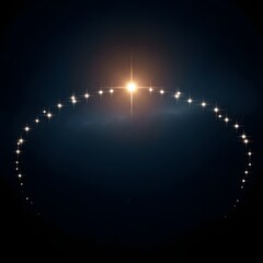 A stunning image of a bright celestial body emitting light with a circular pattern of smaller lights surrounding it in the dark night sky