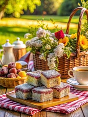 Fototapeta premium A Delightful Picnic Spread Tender Lamingtons in Vibrant Harmony